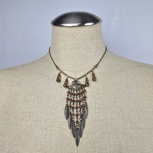 Vintage Reworked Gold Tone Fringe Pendant Necklace